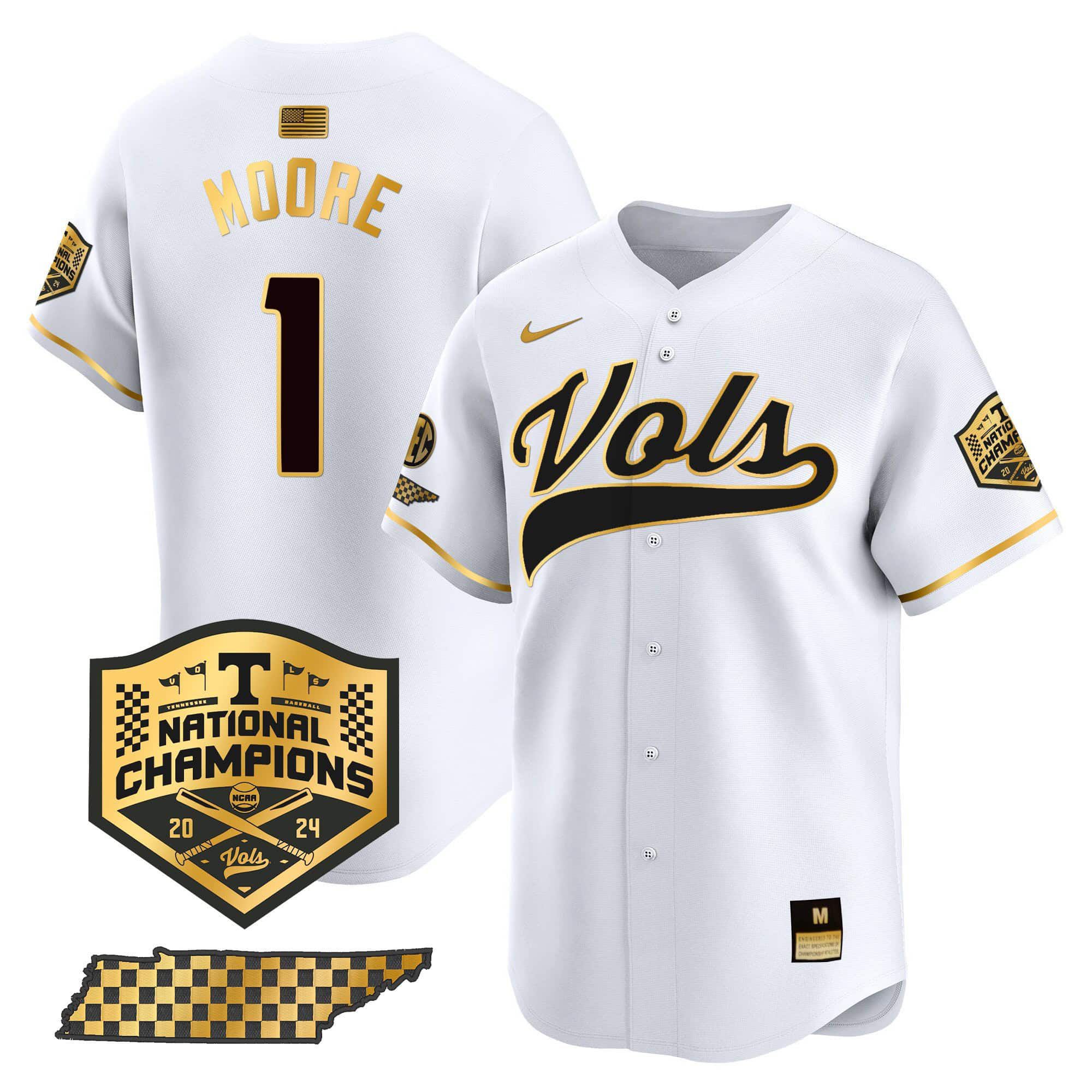 Men Tennessee Volunteers #1 Moore White 2024 Nike Champions Vapor Premier Limited NCAA Jersey style 1